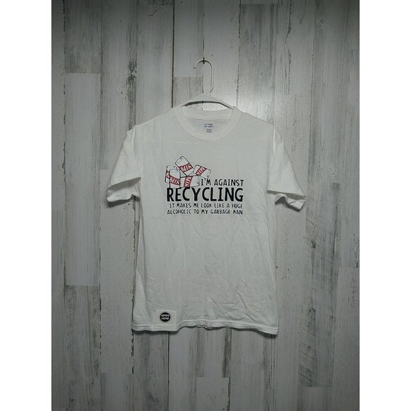 Funny Tee Shirt Beer Recycling Men's Small White Can Opener - Picture 1 of 7